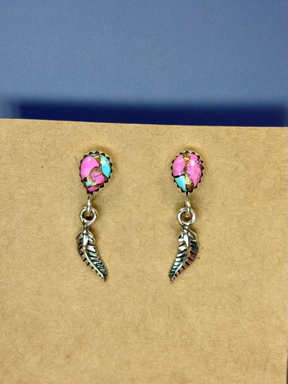 925 Sterling Silver Cotton Candy Feather Dangle Earrings